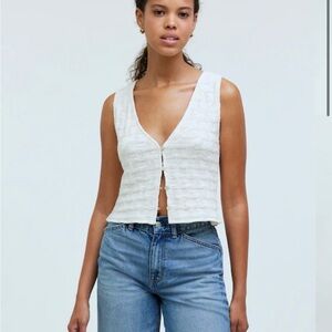 Madewell Cream Textured V-Neck Cropped Button Vest